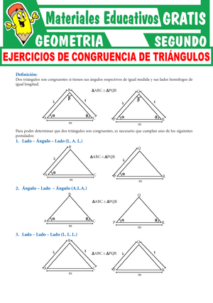 Congruência de triângulo - C ongruê ncia de triângulos Definiçã o: Um  triângulo é congruente a outro - Studocu