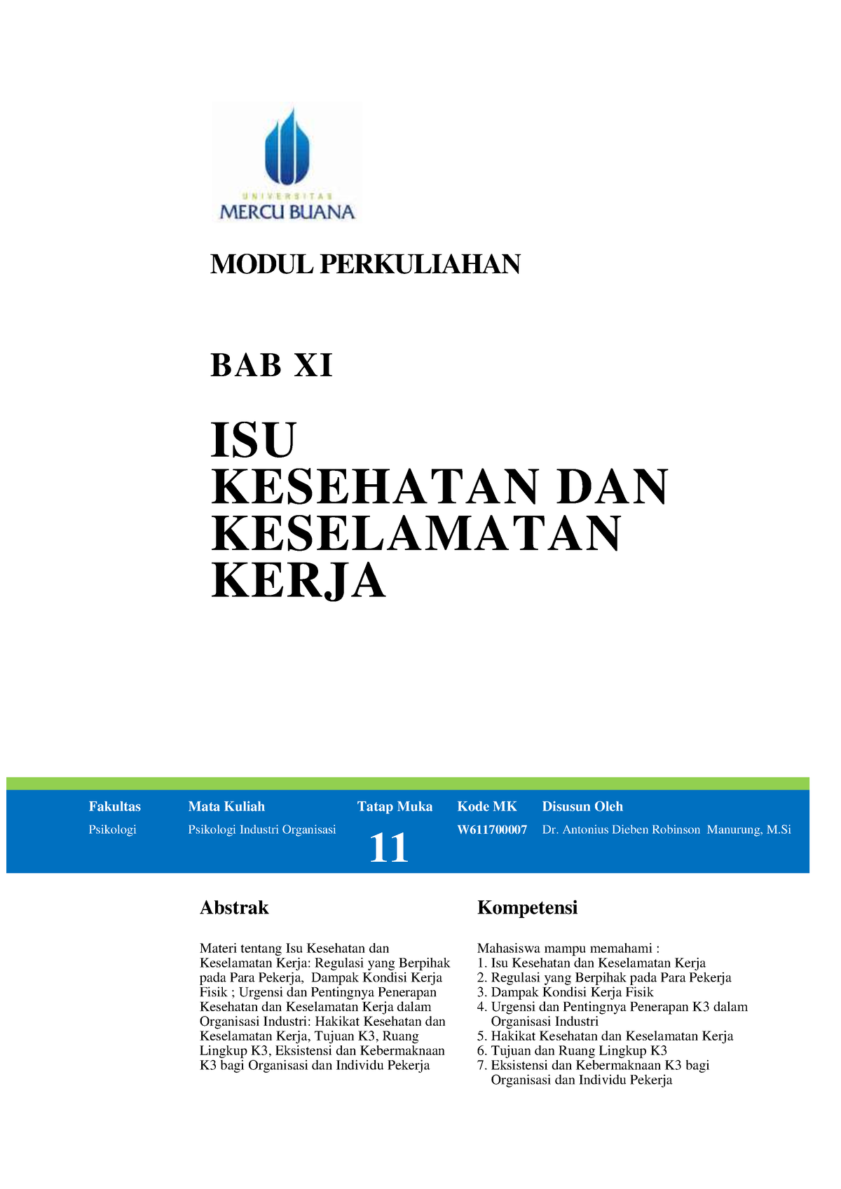 11 Modul Perkuliahan XI.Isu Kesehatan Dan Keselamatan Kerja - MODUL ...