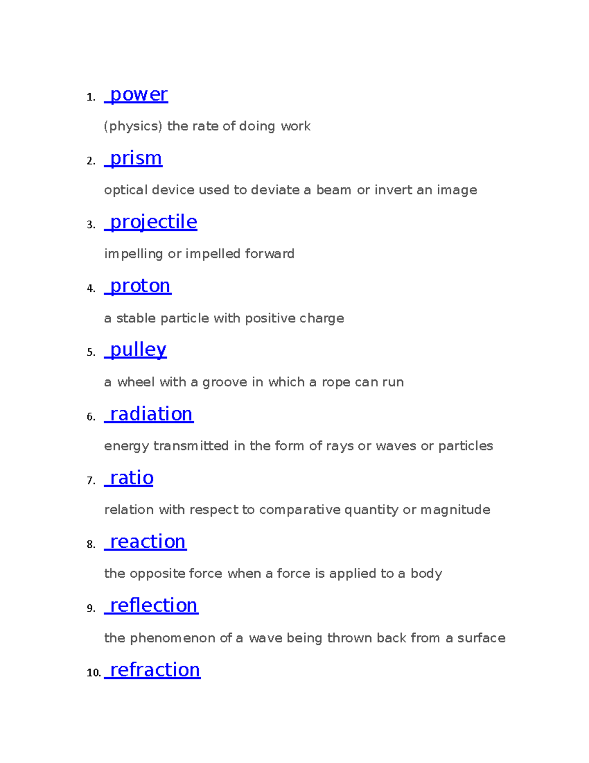 Phy 7 - physics notes, very helpful! - 1. power (physics) the rate of ...