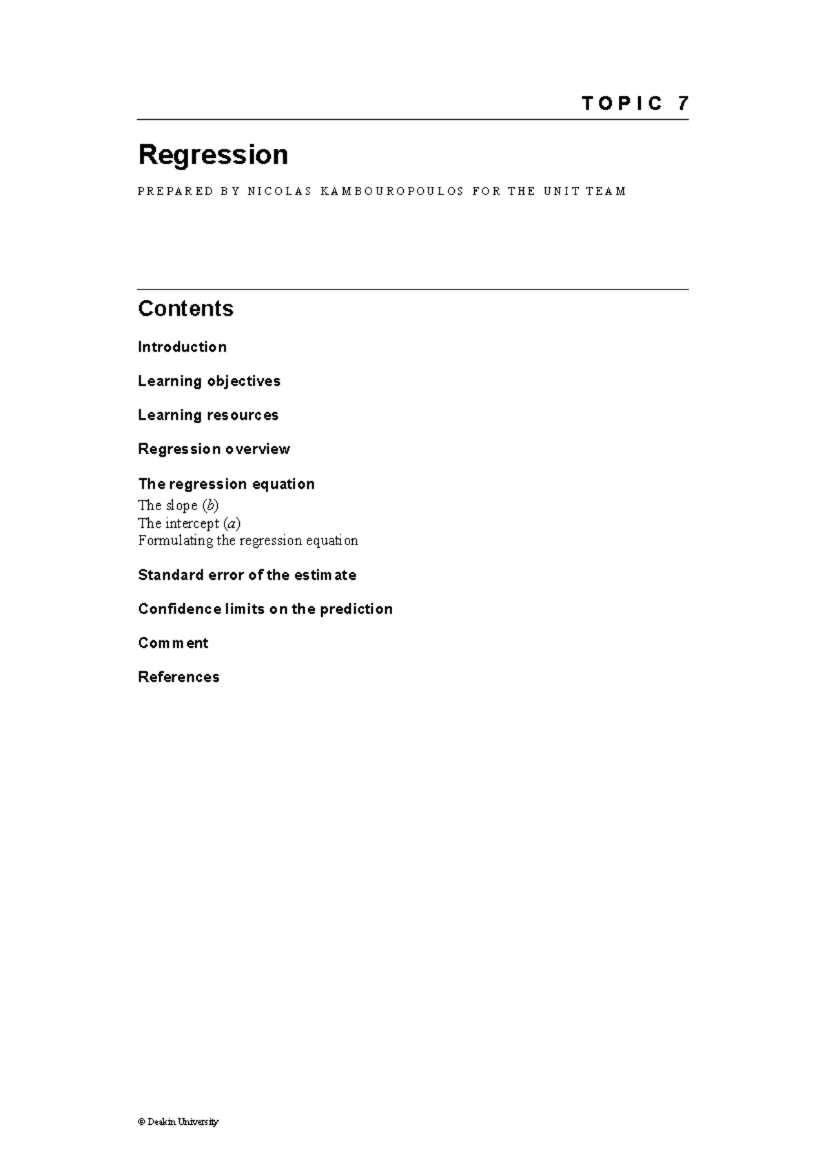 W7 Study Guide - T O P I C 7 Regression P R E P A R E D B Y N I C O L A ...