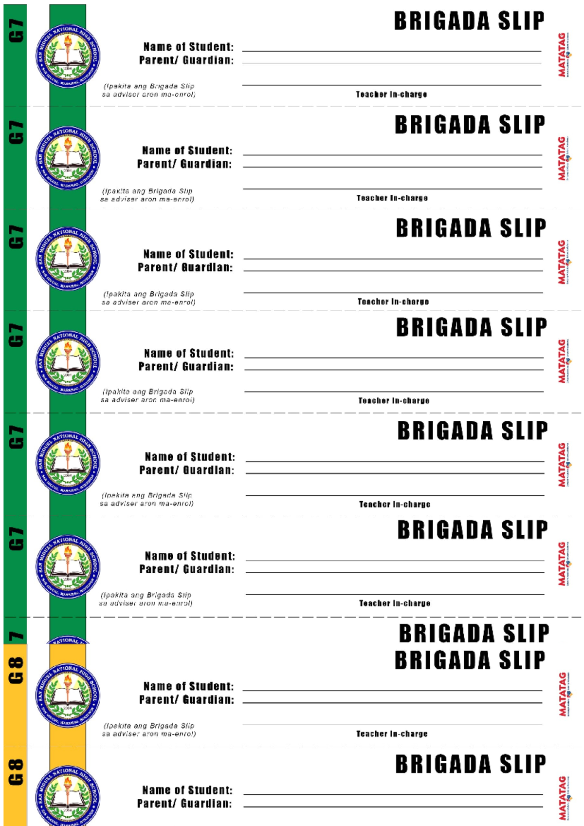Brigada slip - n/a - BRIGADA SLIP NATIONAL LIMITED High SCHOOL Name of ...