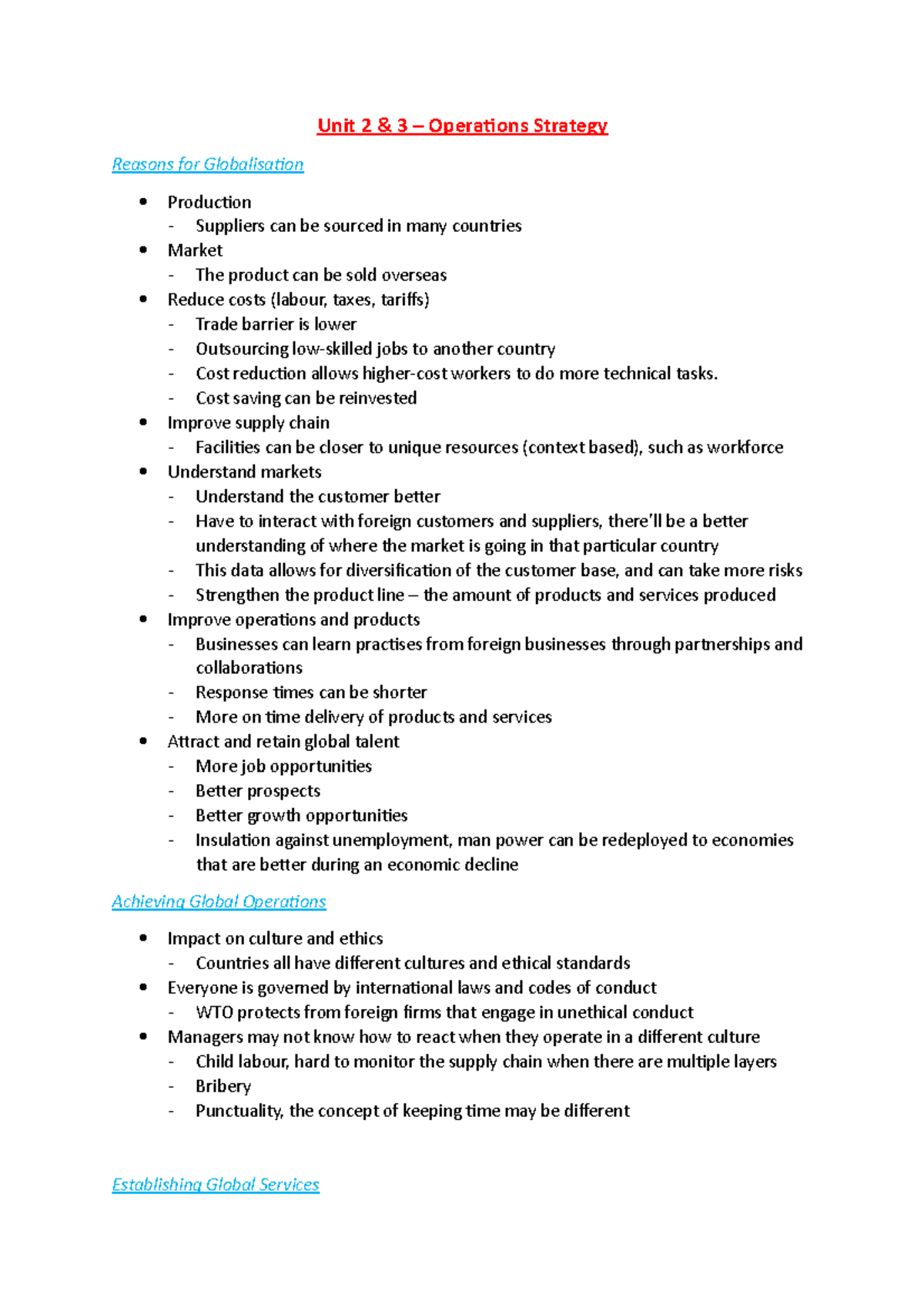 Business Operations Unit 2+3 Operations Strategy - Unit 2 & 3 ...