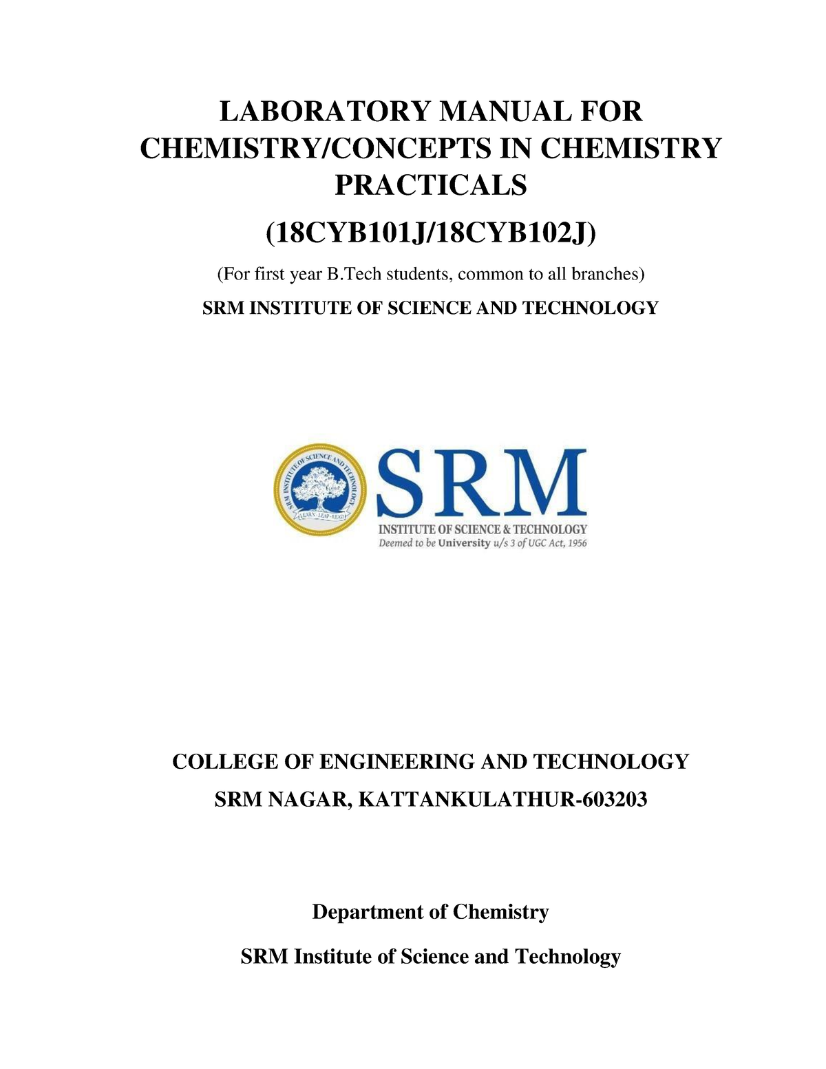 SRM Chemistry Lab Manual - LABORATORY MANUAL FOR CHEMISTRY/CONCEPTS IN ...