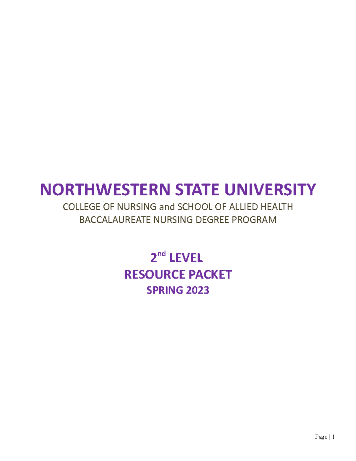 2023 Spring 2nd Level Resource Packet - NORTHWESTERN STATE UNIVERSITY ...