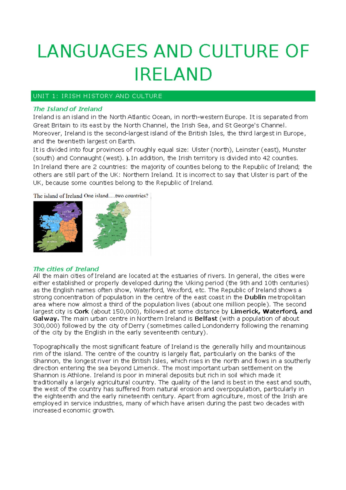 Lingua E Cultura Irlandese - LANGUAGES AND CULTURE OF IRELAND UNIT 1 ...