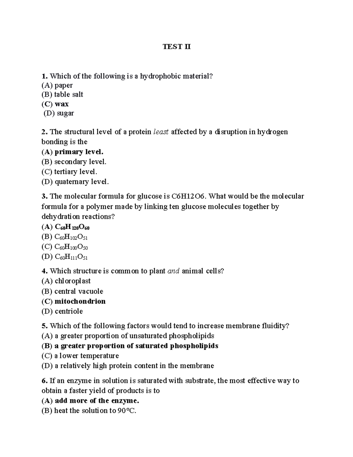 TEST II practice problems TEST II Which of the following is a