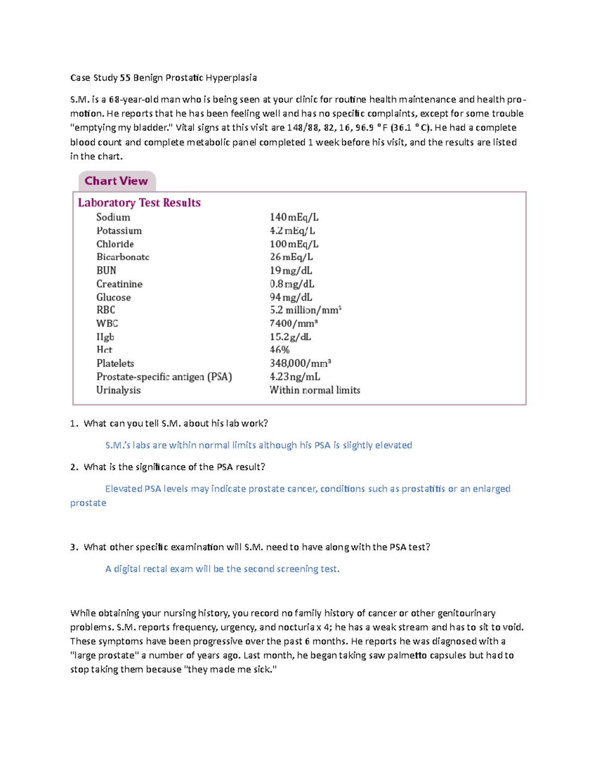 case study 55 benign prostatic hyperplasia