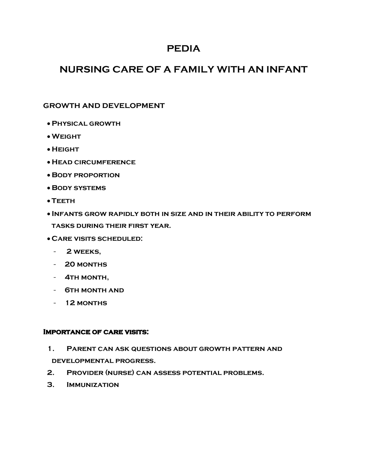 Pedia(PART1) - This Lecture Note Contains The Part 1 Of Nursing Care Of ...