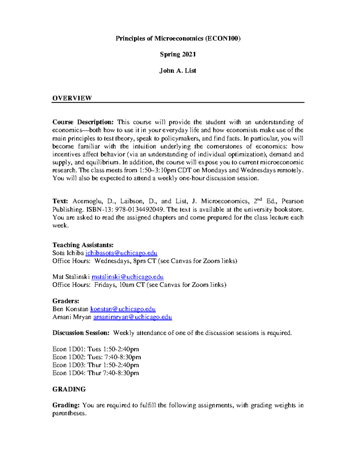 Syllabus ECON 100 2021 Spring Course Summary - Principles Of ...