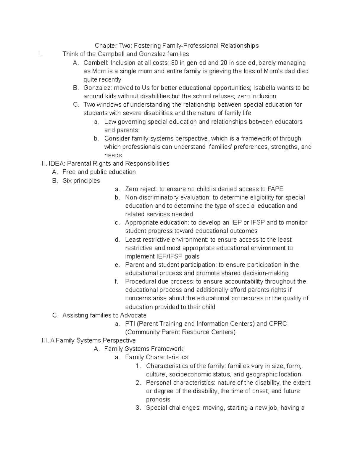 Chapter Two Notes - Fostering Family-Professional Relationships - Think ...