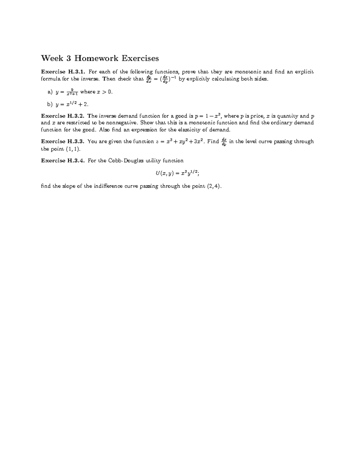 Homework Week 3 - Week 3 Homework Exercises Exercise H.3. For Each Of ...