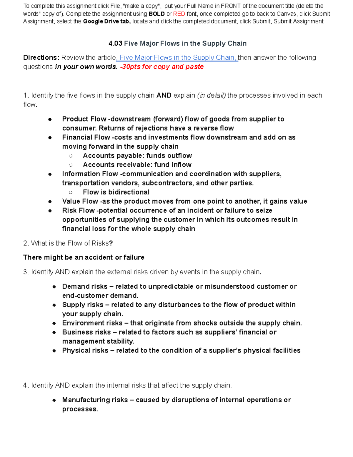 Copy of 4.03 Five Flows in the Supply Chain - To complete this ...