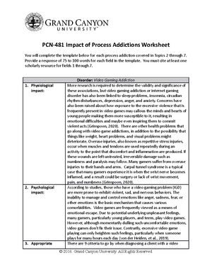 PCN 481 Topic 3 Impact of Process Addictions Worksheet Spending ...
