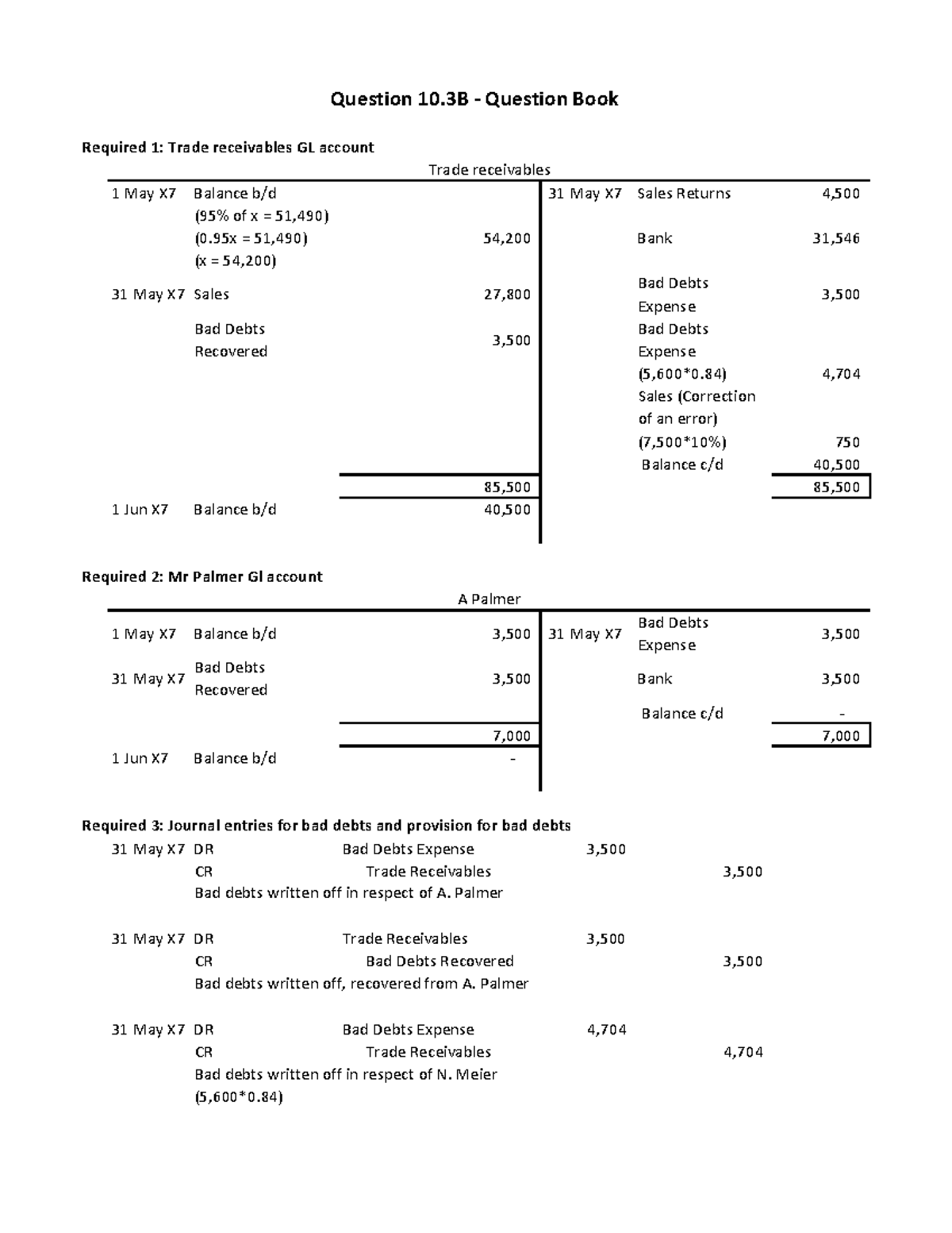 Question 10.3B Reworked - 1 May X7 Balance b/d 31 May X7 Sales Returns ...