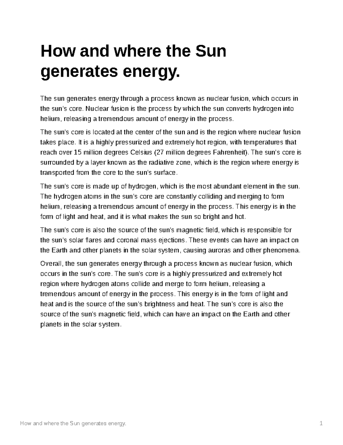 How and where the Sun generates energy - 1 How and where the Sun ...