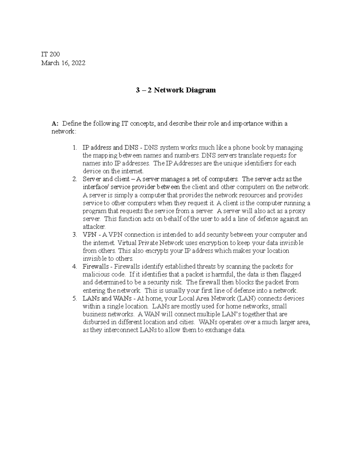 3-2 Network Diagram - IT 200 March 16, 2022 3 – 2 Network Diagram A ...