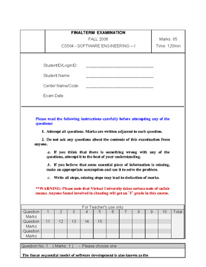 CS504 Mcqs Mid Term By Vu Topper RM - CS-504 Software Engineering 1 ...