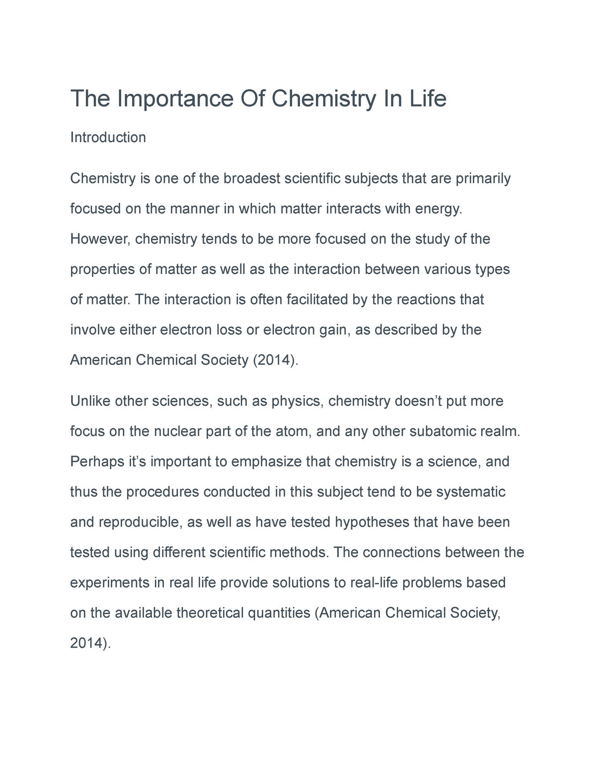 essay about chemistry 500 words