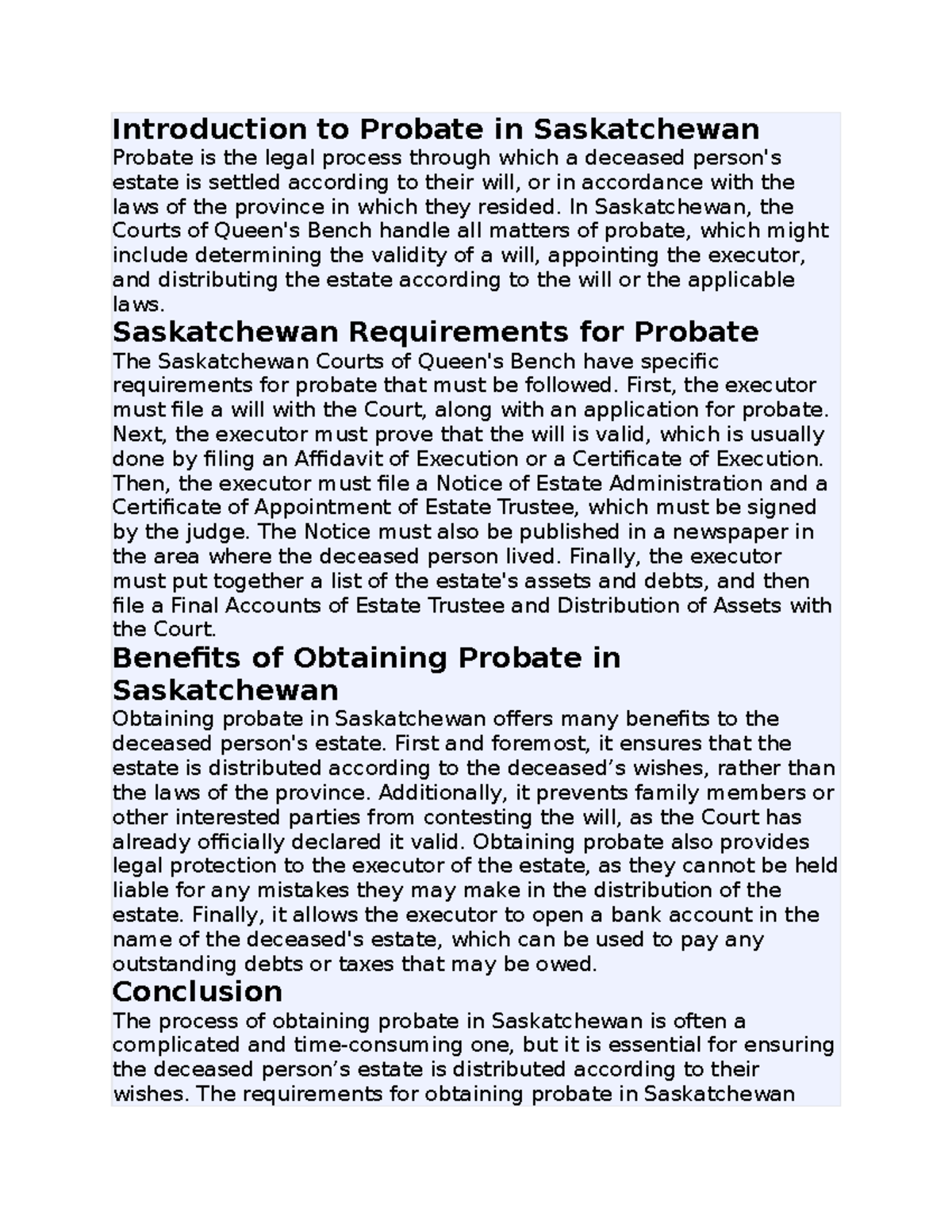 Ep 1 INFORMATIVE Introduction to Probate in Saskatchewan Probate is