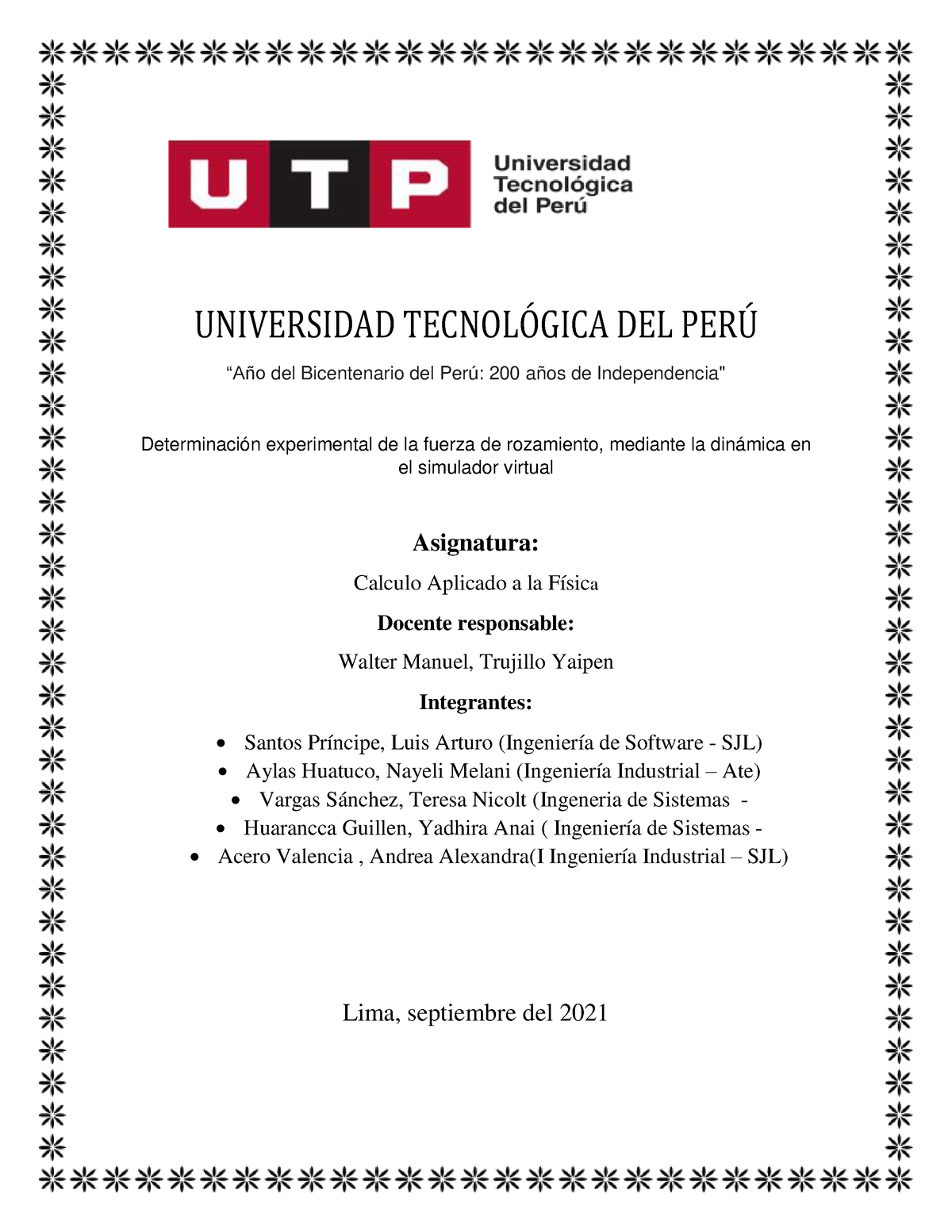 Proyecto De CAF (Original 1) - UNIVERSIDAD TECNOL”GICA DEL PER⁄ “Año ...