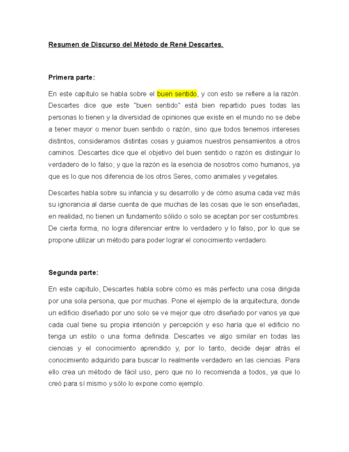 Resumen De Discurso Del Metodo De Rene Descartes Filosofia Moderna I Studocu