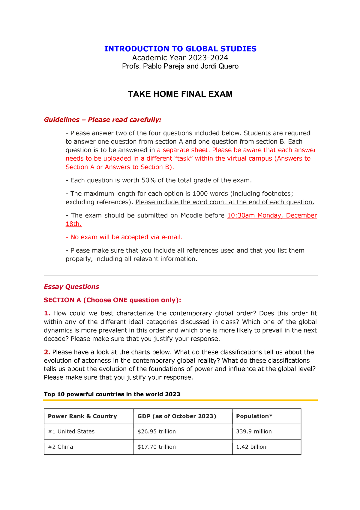 Final Global Studies - INTRODUCTION TO GLOBAL STUDIES Academic Year 202 ...