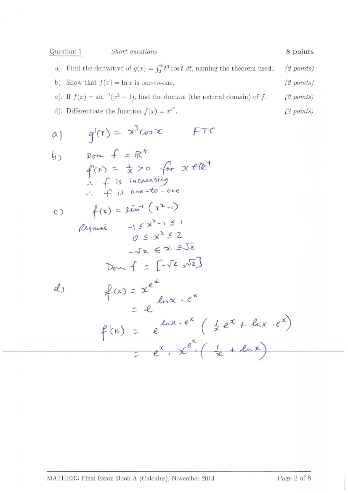 Exam November 2013, questions and answers - MATH1013 - Studocu