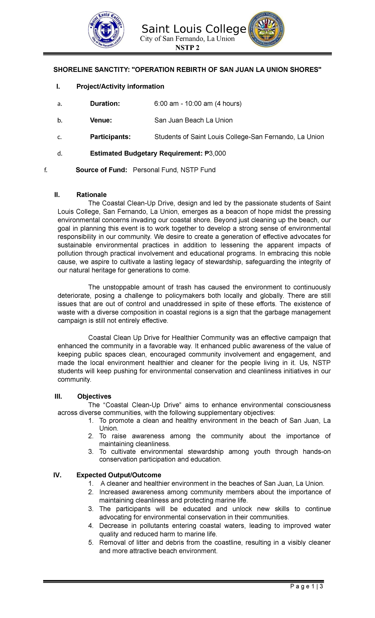 Project-Proposal - A draft Project Proposal for a Coastal Clean-Up ...