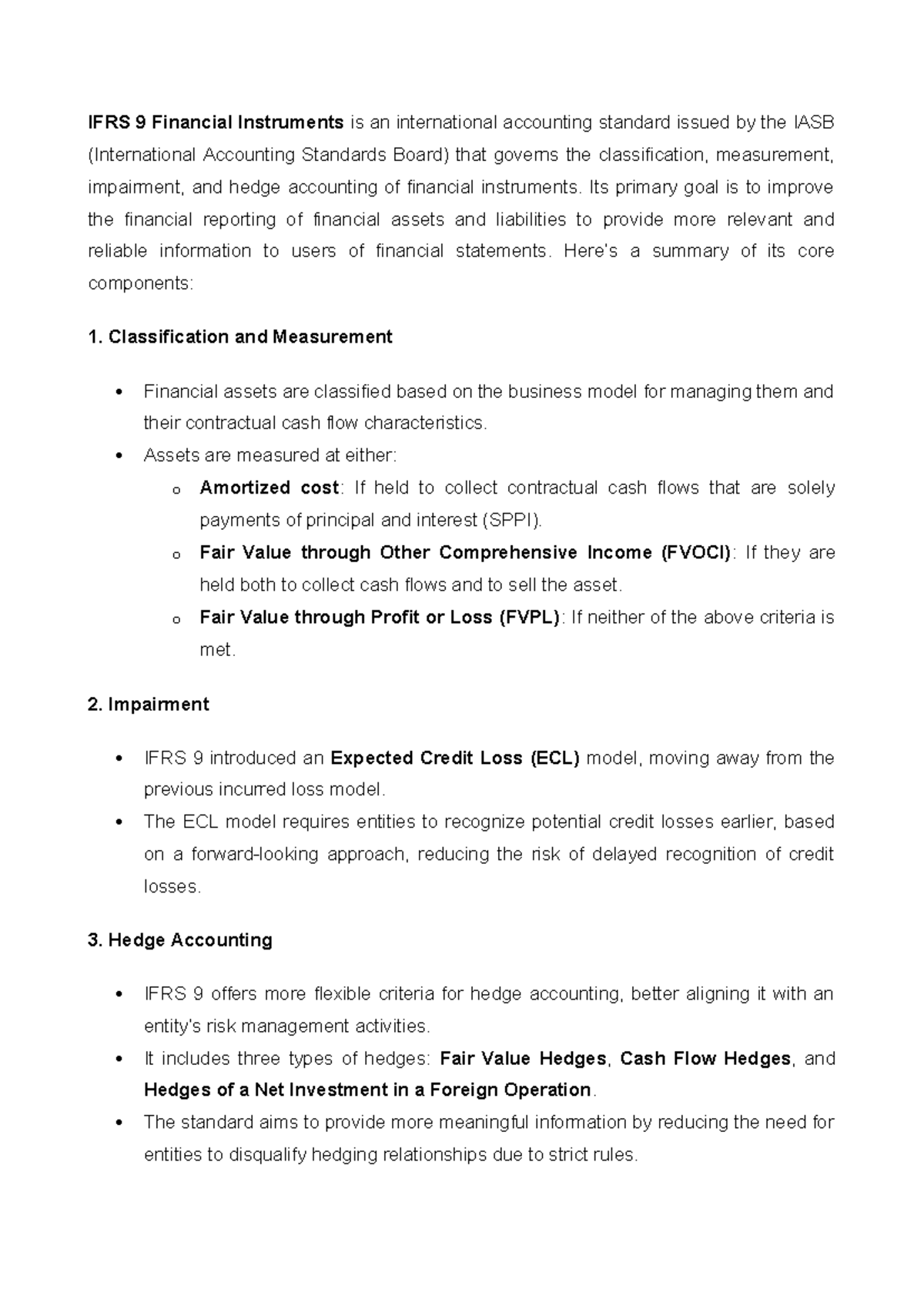 Summary of IFRS 9 - Summarises IFRS 9 - IFRS 9 Financial Instruments is ...