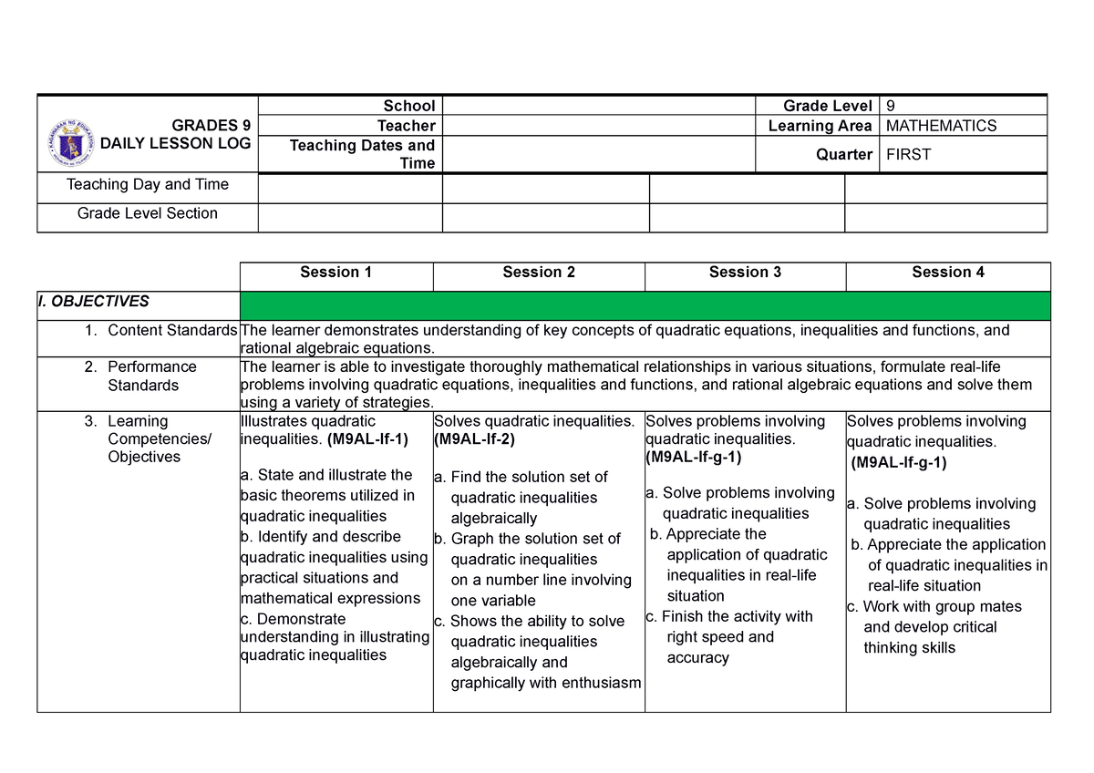 DLL-WK 5-LC 7,8,9 - SADFASEF - GRADES 9 DAILY LESSON LOG School Grade ...