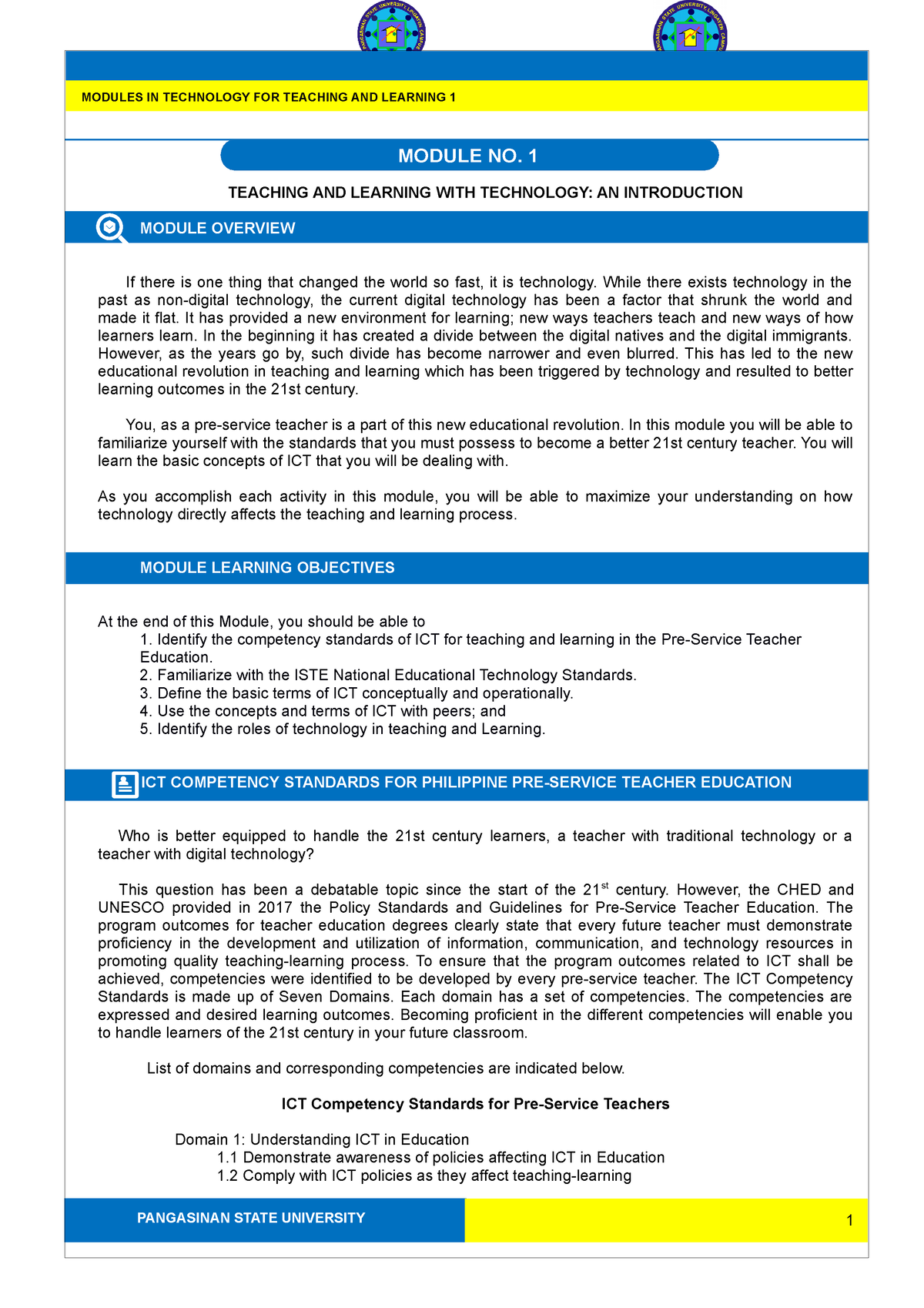 TTL1 Module 1 20points - TTL1 - Bachelor Of Elementary Education ...