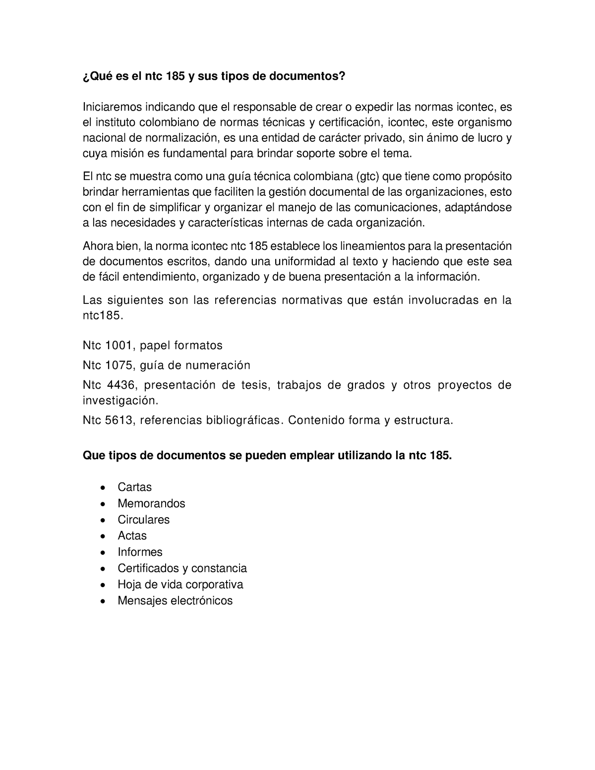 Tipos De Documentos Ntc 185 ¿qué Es El Ntc 185 Y Sus Tipos De Documentos Iniciaremos 0809