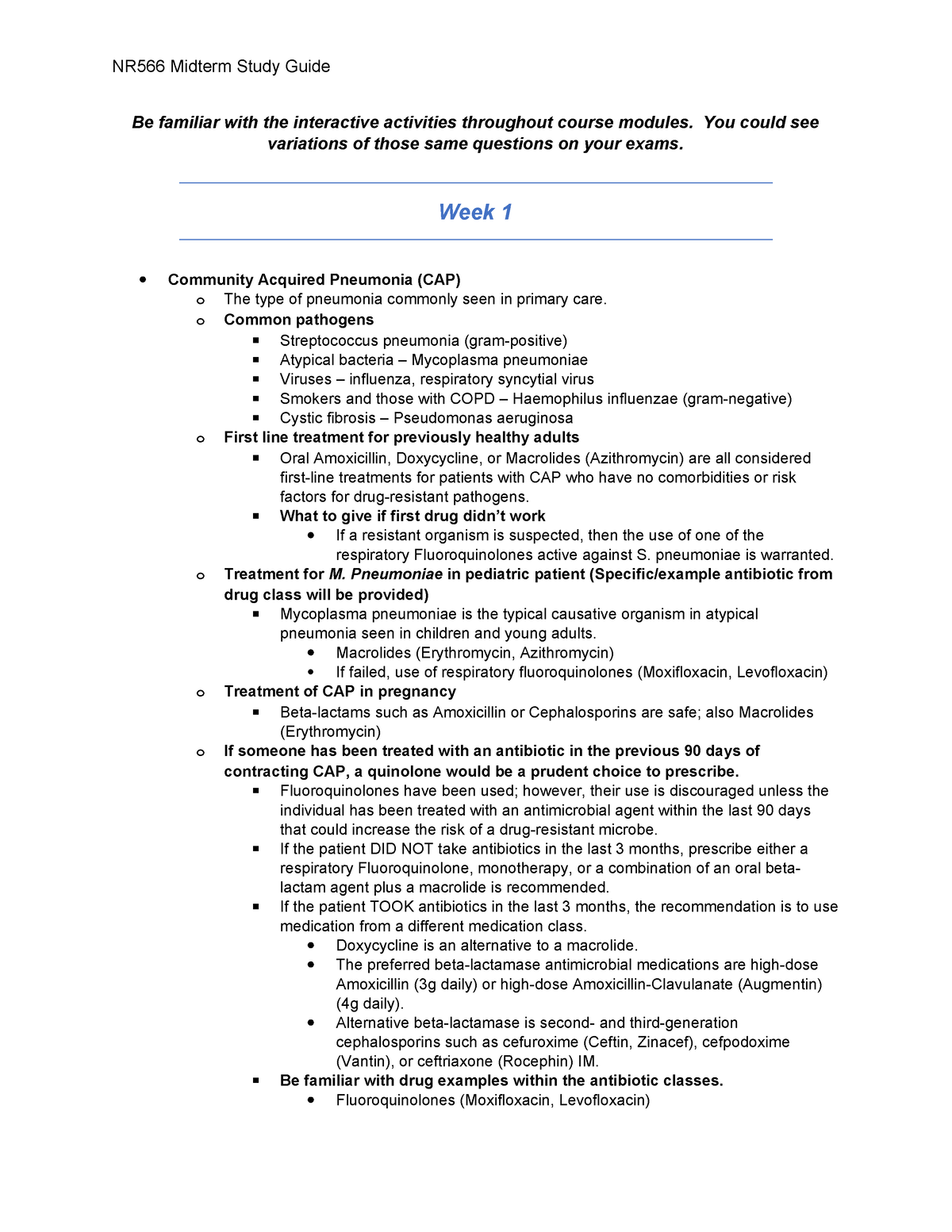 NR566 Midterm Study Guide - Be Familiar With The Interactive Activities ...