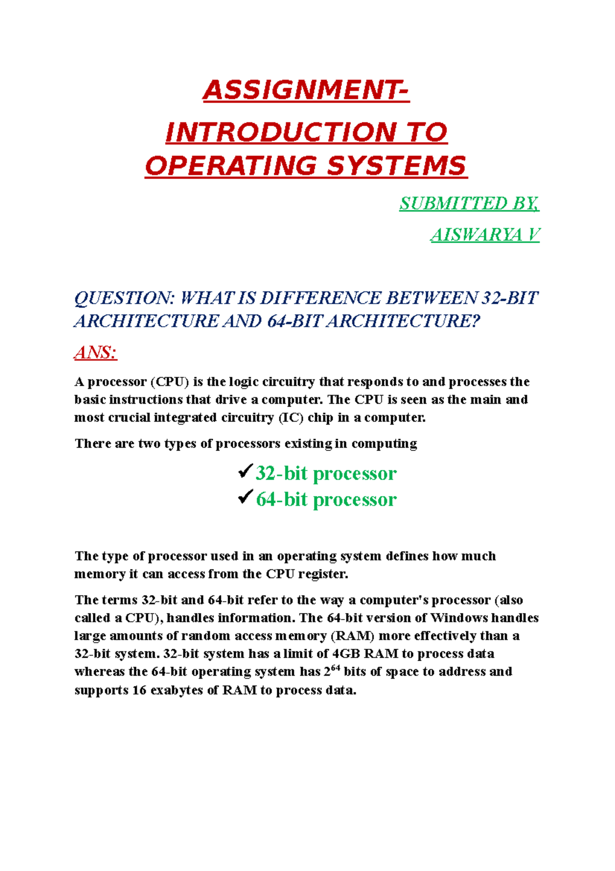 32 BIT AND 64 BIT - this document contain major differences between ...