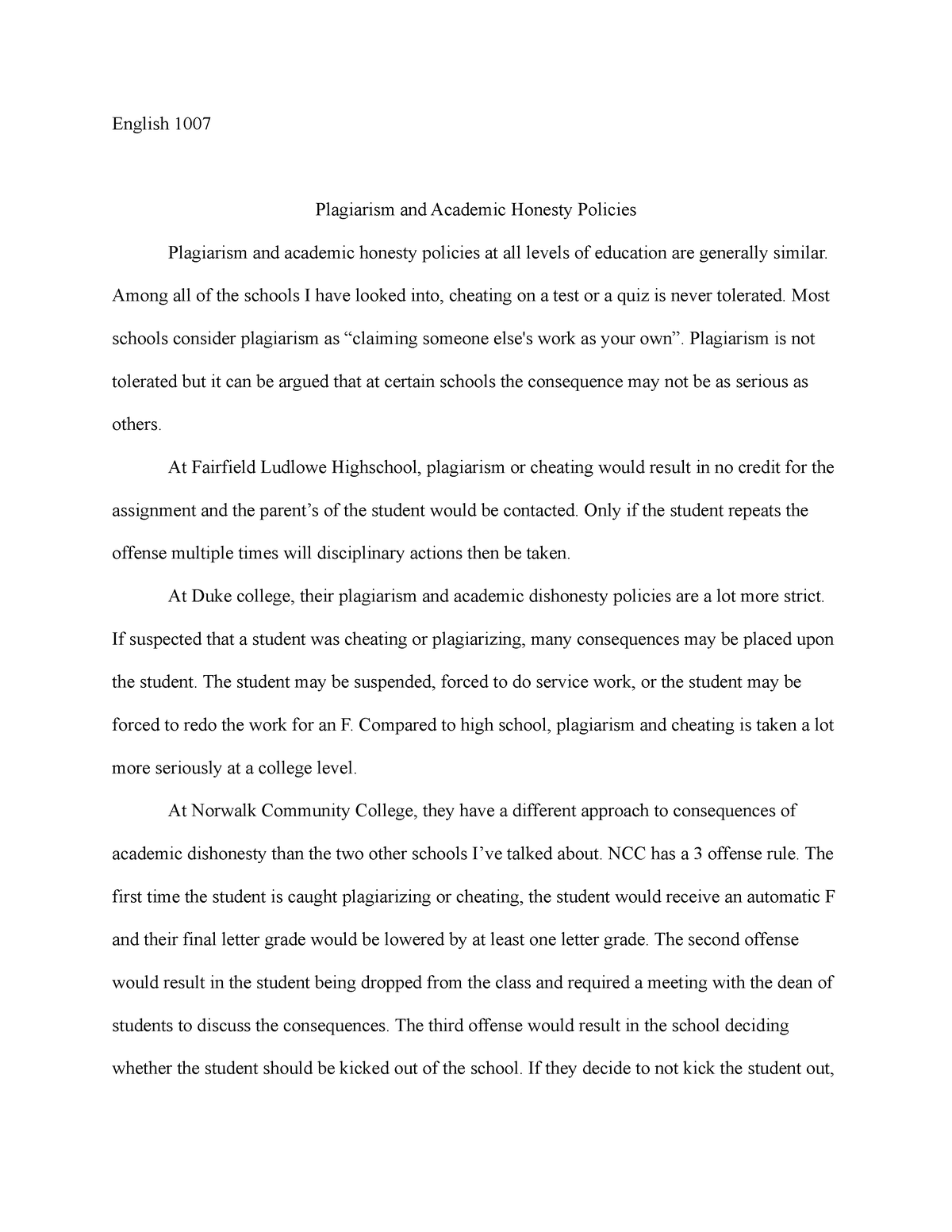 write an essay on plagiarism and academic honesty