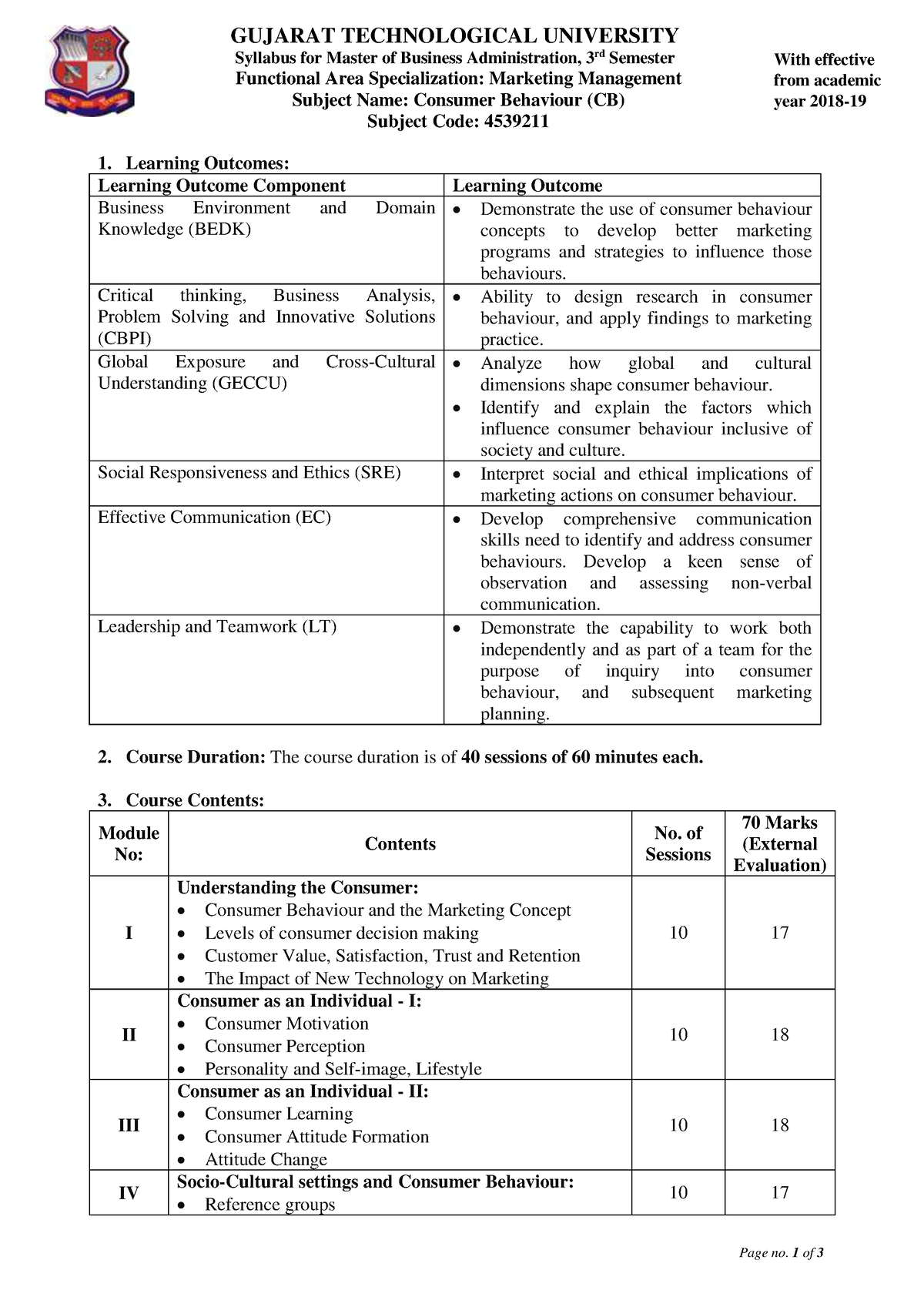 4539211 - GTUH - GUJARAT TECHNOLOGICAL UNIVERSITY Syllabus for Master ...