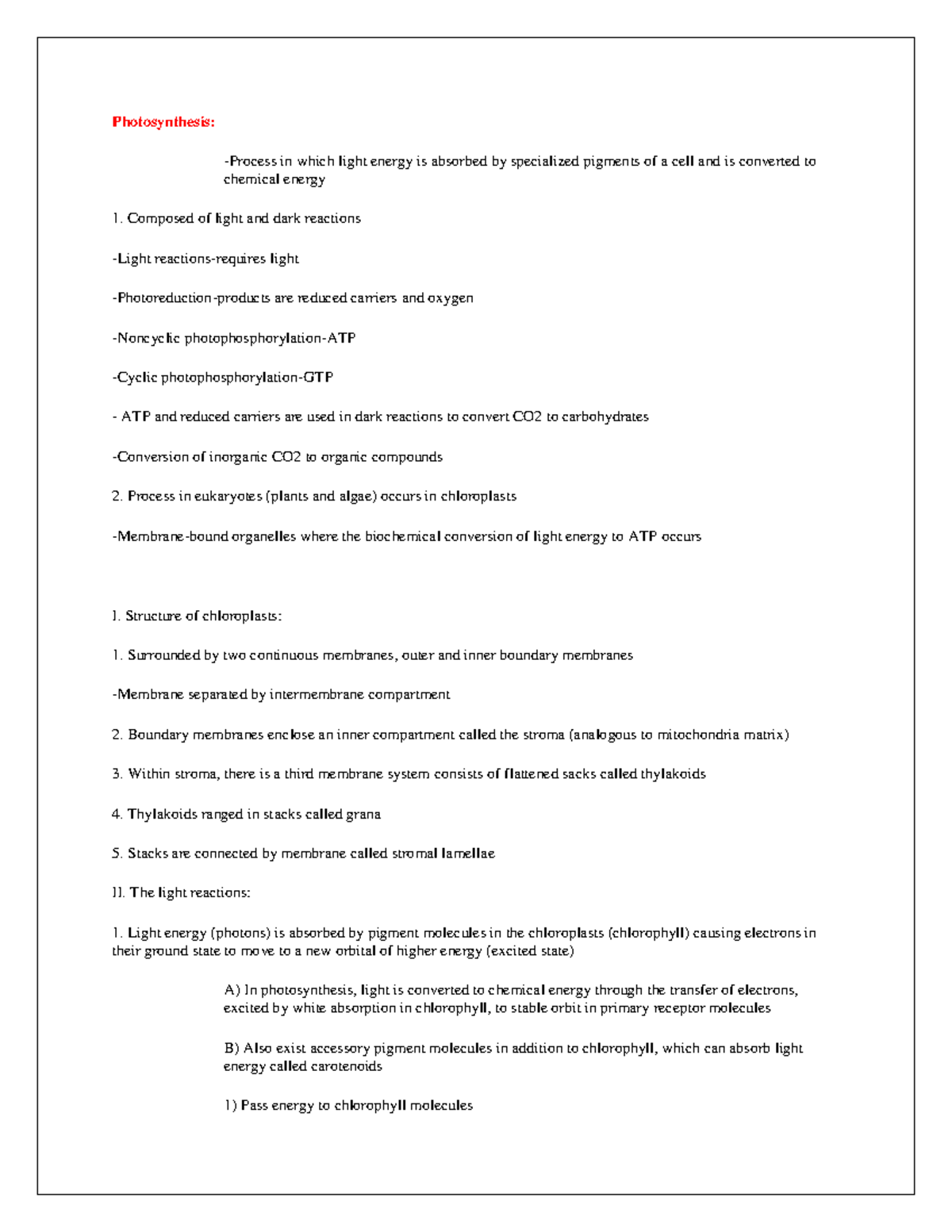 Photosynthesis - Lecture notes 17 - Photosynthesis: -Process in which ...