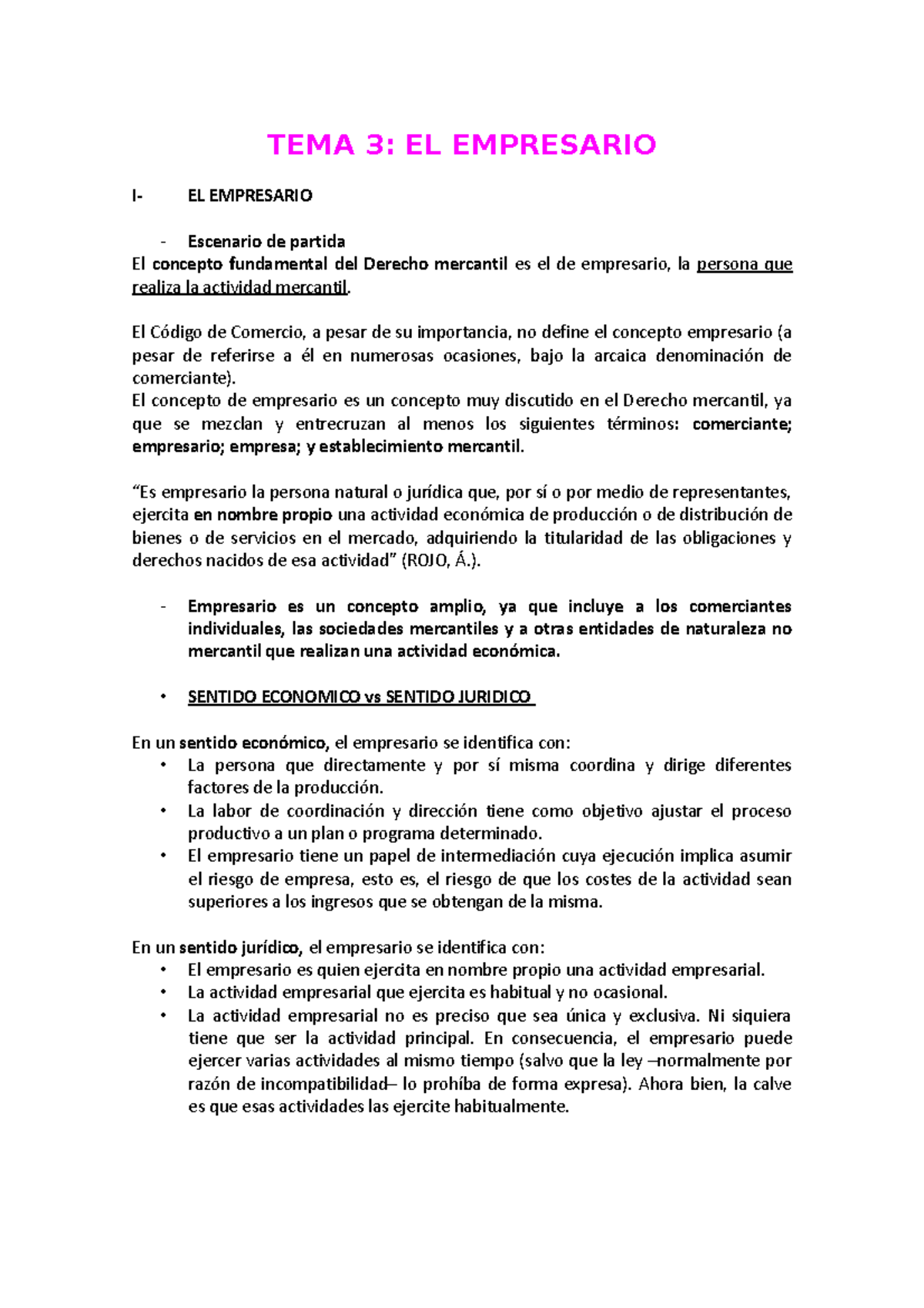 Tema 3 mercantil - TEMA 3: EL EMPRESARIO I- EL EMPRESARIO Escenario de ...