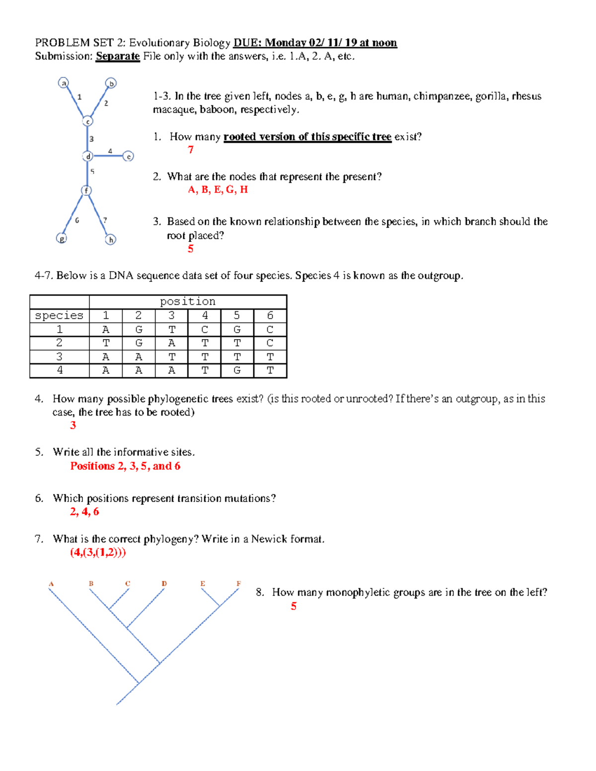 Problem Set 2 Q&A BIOL 3600 (Spring 2019) - PROBLEM SET 2: Evolutionary ...