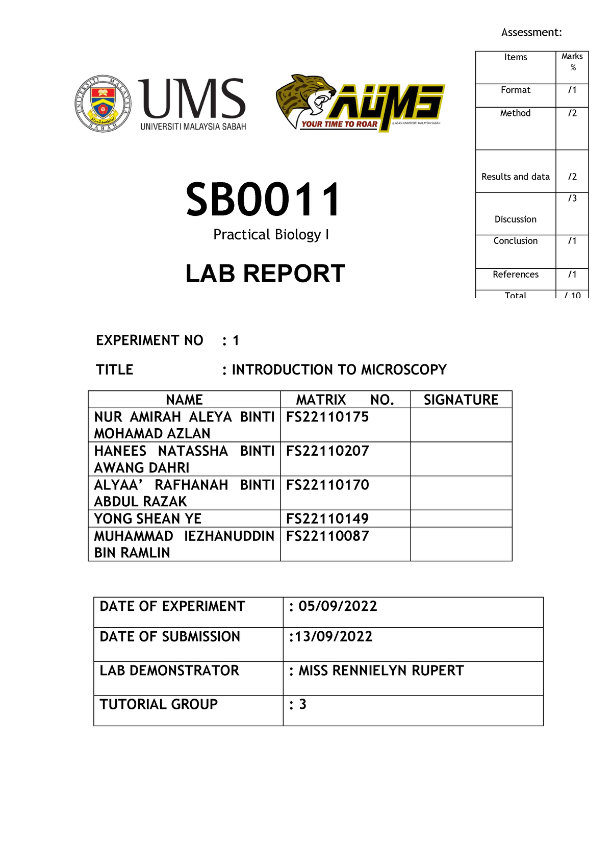 biology coursework experiment 1