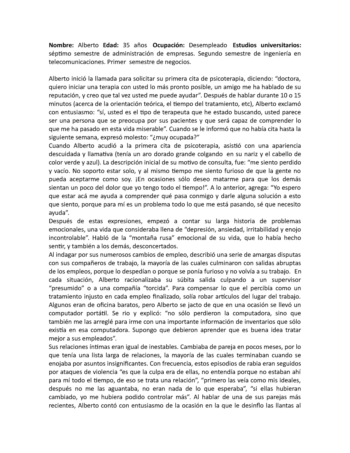 Resolver Caso Clinico Nombre Alberto Edad 35 Años Ocupación