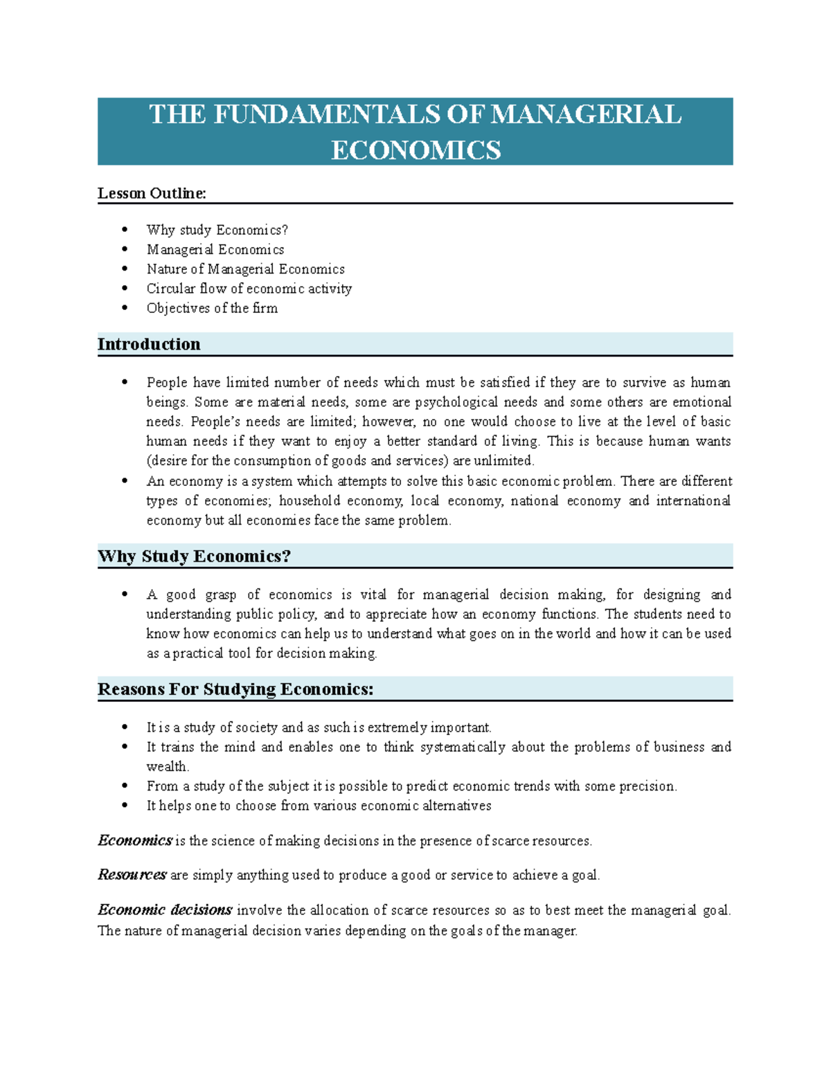 THE Fundamentals OF Managerial Economics THE FUNDAMENTALS OF