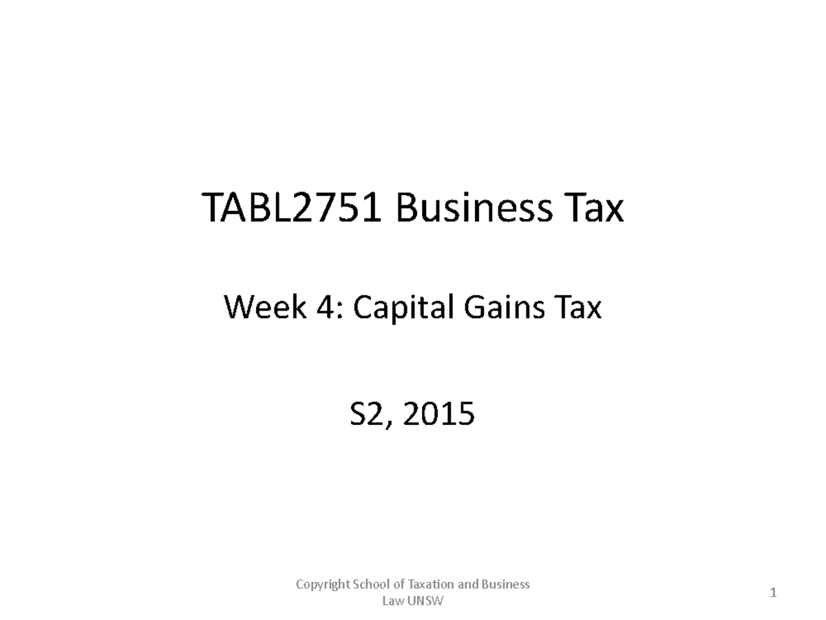 Lecture Notes, Lectures 4 - Week 4 - TABL2751 Business Tax Week 4 ...