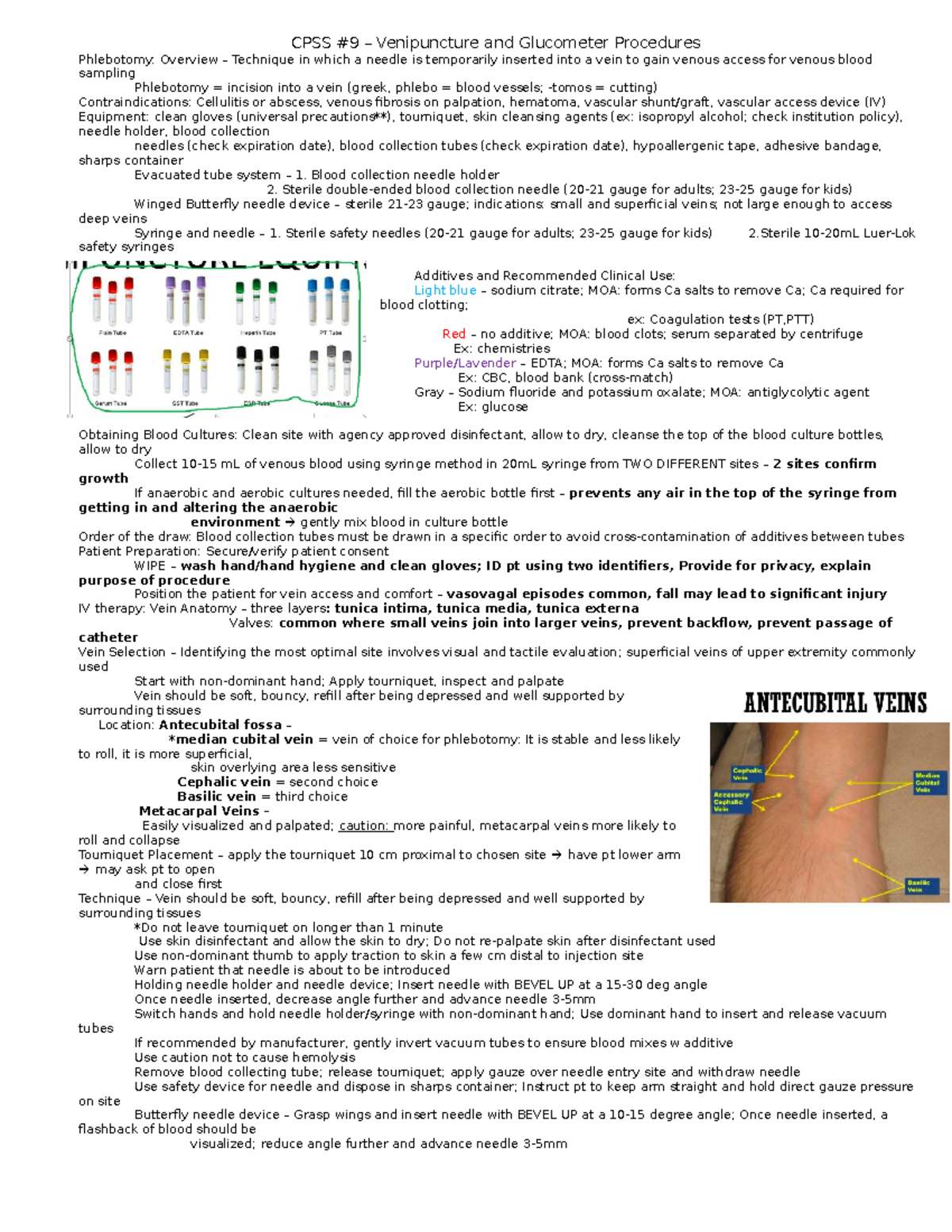 CPSS #9 - Venipuncture and Glucometer Procedures - CPSS #9 ...