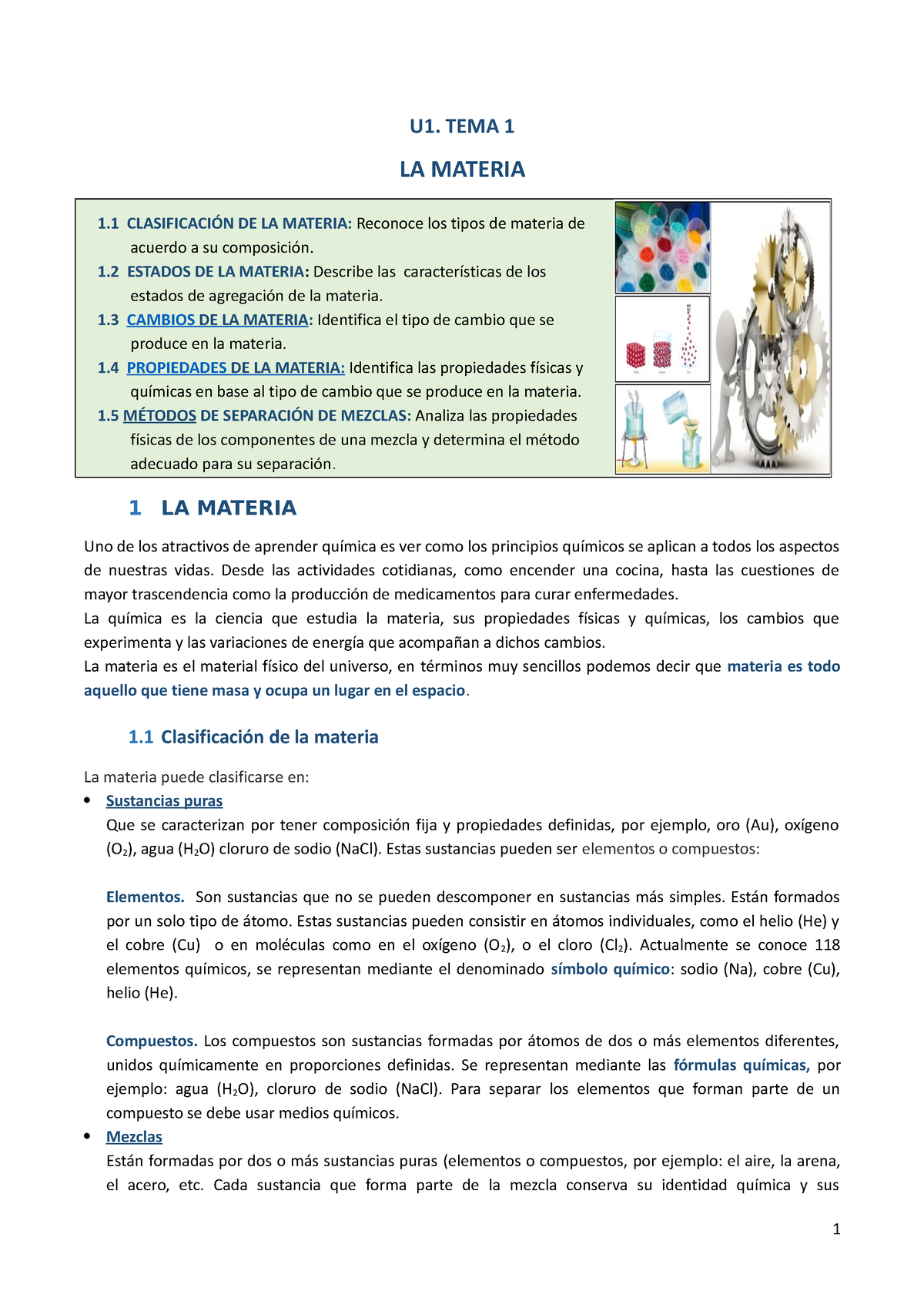 Semana 1 Sesion 1 - ... - U1. TEMA 1 LA MATERIA 1 CLASIFICACIÓN DE LA ...