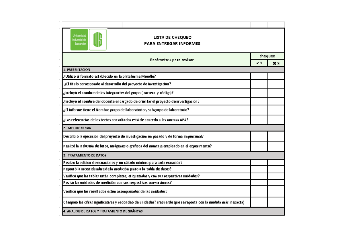 Listadechequeo v4 - excelente - LISTA DE CHEQUEO PARA ENTREGAR INFORMES