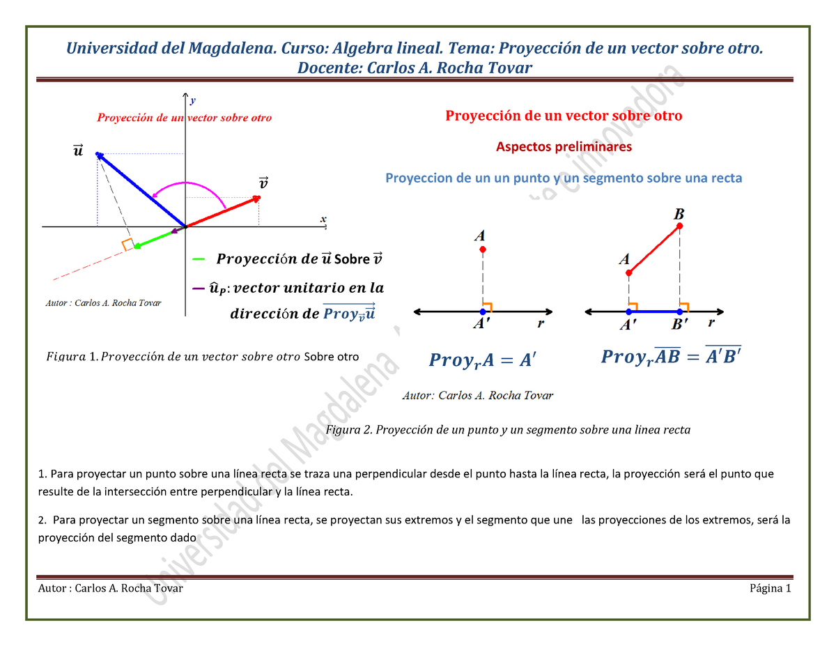 R^2 4.Proyección De Un Vector Sobre Otro - Docente: Carlos A. Rocha ...