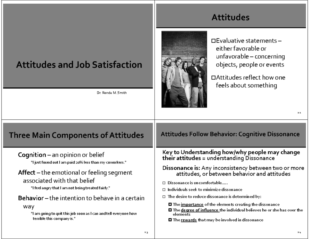 Attitudes and Job Satisfaction CH 3 - Dr. Ronda M. Smith 2 ‐ Evaluative ...
