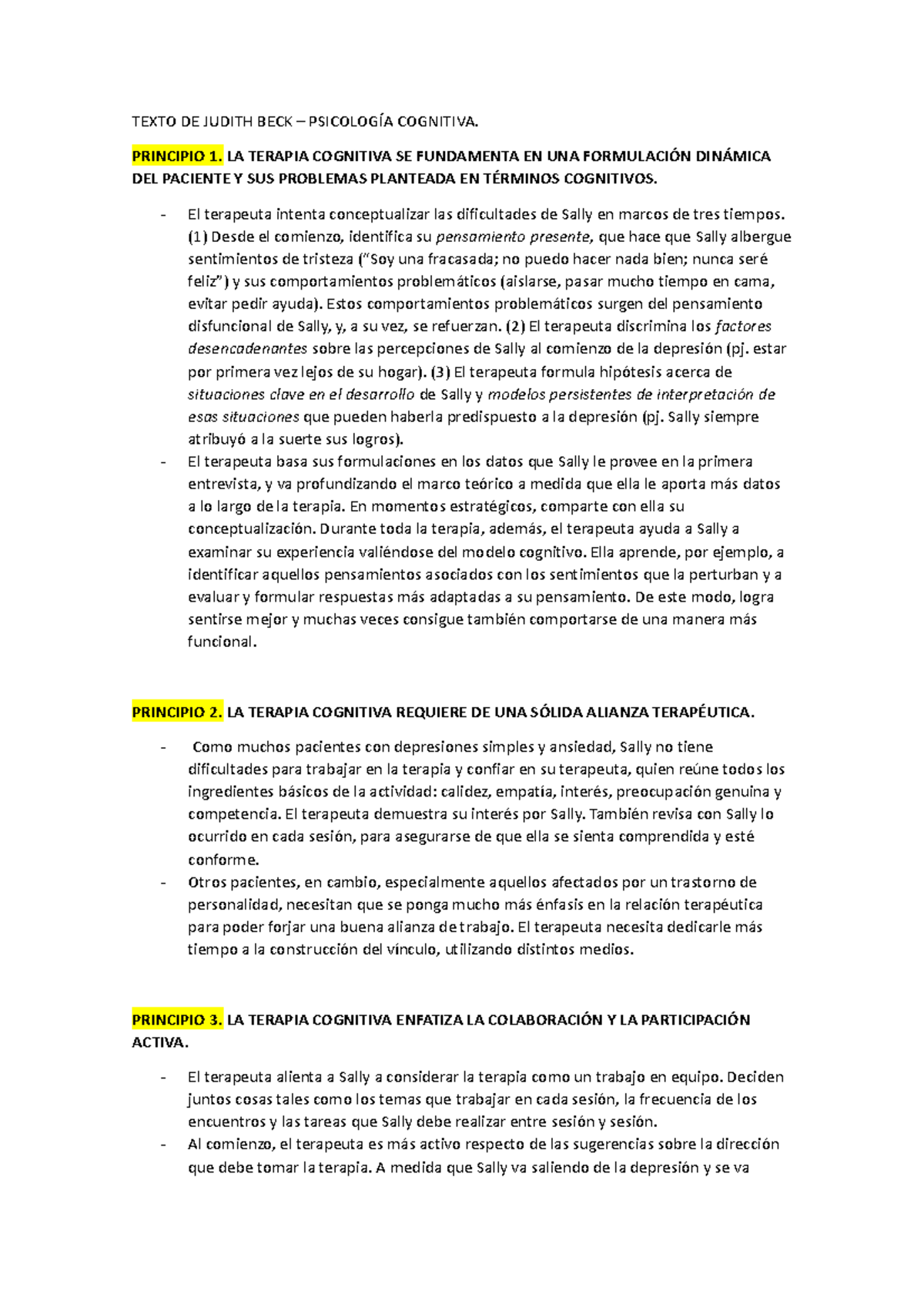 Judith BECK - 10 principios (Psicología Cognitiva) - TEXTO DE JUDITH ...