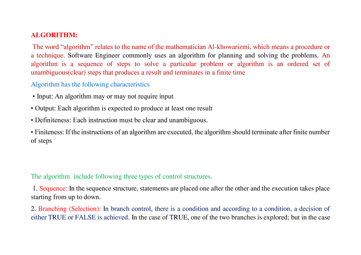 Algorithm bca-first - ALGORITHM: The word “algorithm” relates to the ...